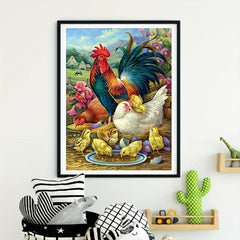 Diamond Painting Art Farm Landscape Rooster Hen Chicken Crystal Rhinestone