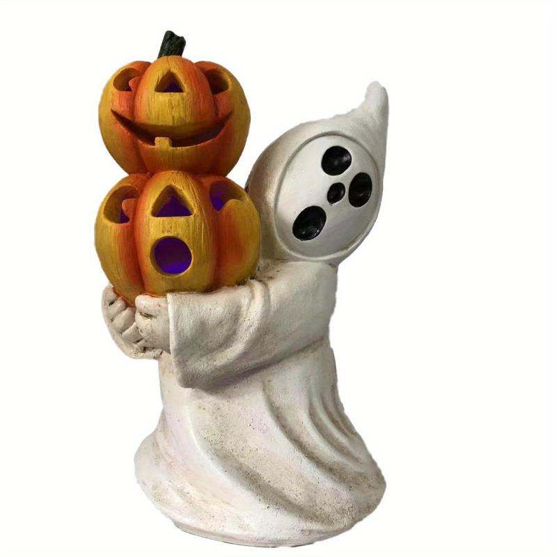 Rustic Light Up Resin Ghost Halloween Statue Pumpkin Figurines