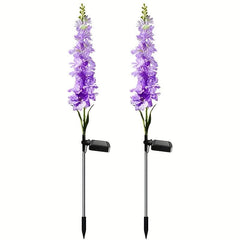 2Pcs Solar Hyacinth Flower Lamp Purple Silk Outdoor Garden Post Light
