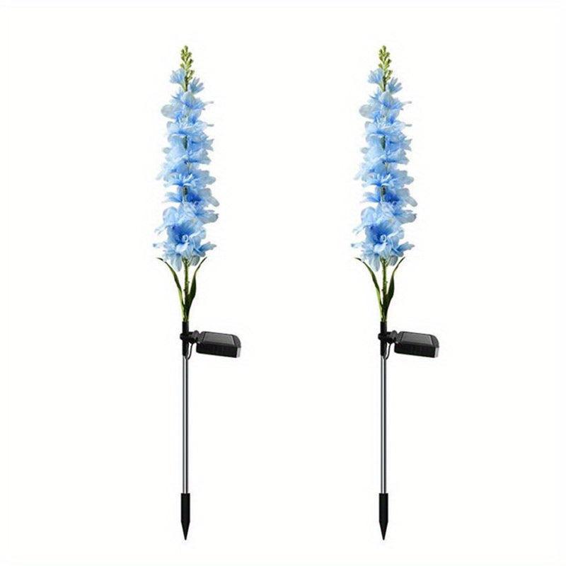 2Pcs Solar Hyacinth Flower Lamp Purple Silk Outdoor Garden Post Light