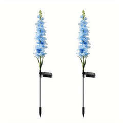 2Pcs Solar Hyacinth Flower Lamp Purple Silk Outdoor Garden Post Light