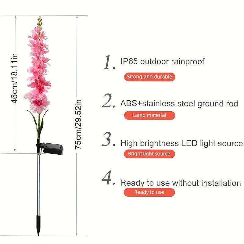2Pcs Solar Hyacinth Flower Lamp Purple Silk Outdoor Garden Post Light