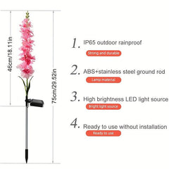 2Pcs Solar Hyacinth Flower Lamp Purple Silk Outdoor Garden Post Light