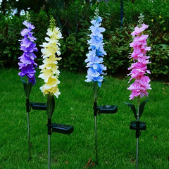 2Pcs Solar Hyacinth Flower Lamp Purple Silk Outdoor Garden Post Light