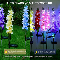 2Pcs Solar Hyacinth Flower Lamp Purple Silk Outdoor Garden Post Light