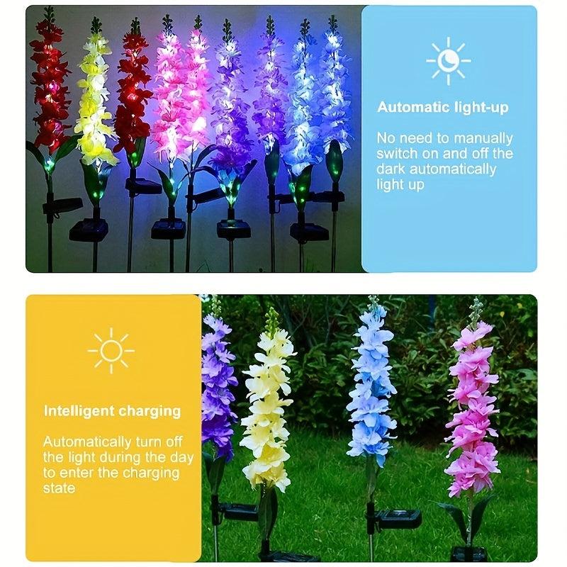 2Pcs Solar Hyacinth Flower Lamp Purple Silk Outdoor Garden Post Light