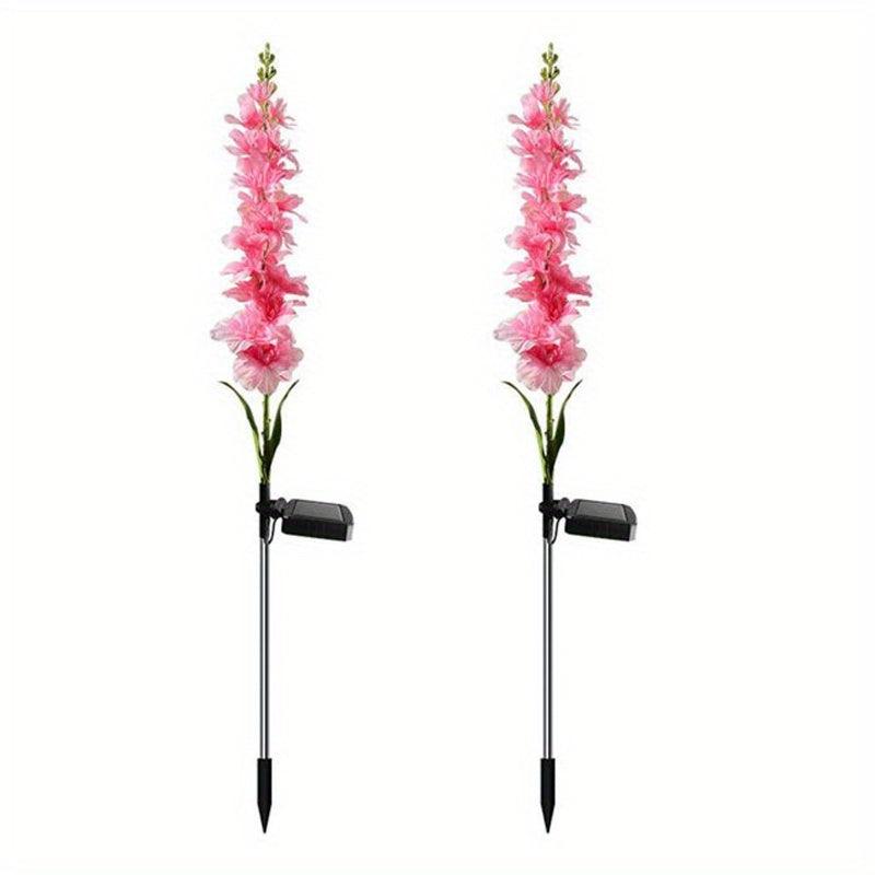 2Pcs Solar Hyacinth Flower Lamp Purple Silk Outdoor Garden Post Light