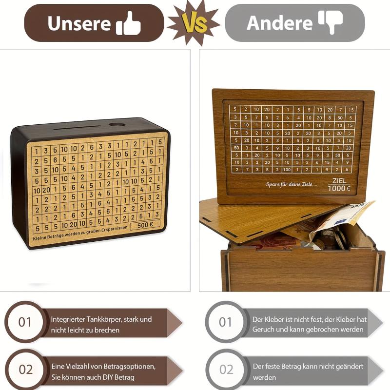 Wooden Money Box with Targets 500-5000 - No Installation Required