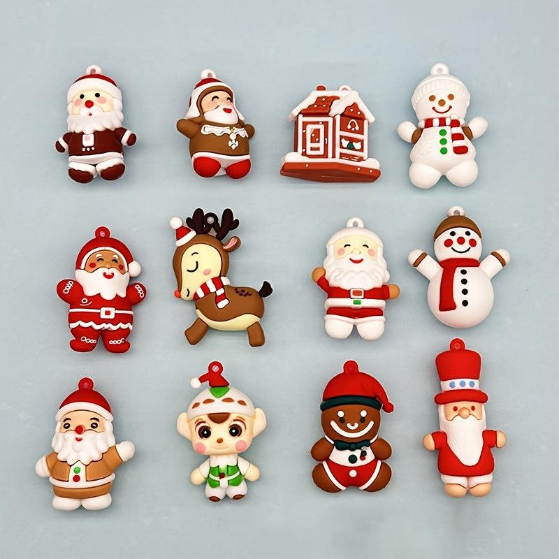 Christmas Keychain Toys Cake Ornaments Snowman Elk - Set of 12