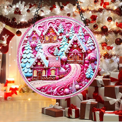 Pink Christmas Village Suncatcher 3D Pink Window Wall Hanging Ornament Decor