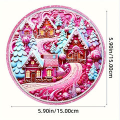Pink Christmas Village Suncatcher 3D Pink Window Wall Hanging Ornament Decor