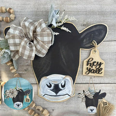 Farm Cow Head Wooden Door Ring Sign Front Door Hanger