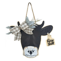 Farm Cow Head Wooden Door Ring Sign Front Door Hanger