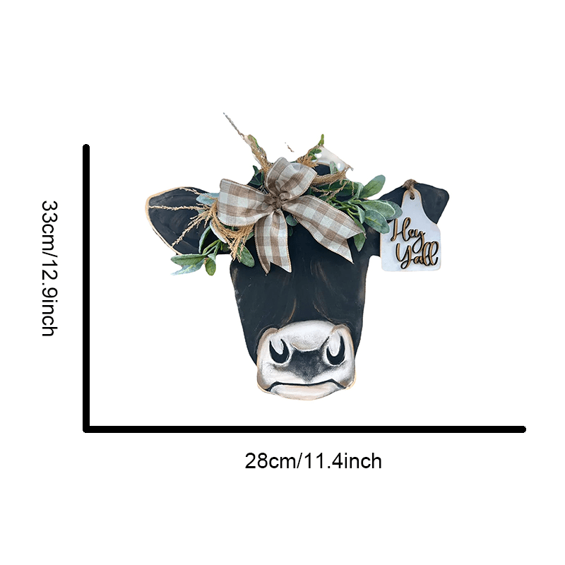 Farm Cow Head Wooden Door Ring Sign Front Door Hanger