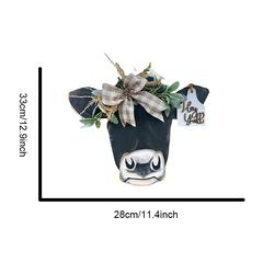 Farm Cow Head Wooden Door Ring Sign Front Door Hanger