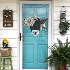 Farm Cow Head Wooden Door Ring Sign Front Door Hanger