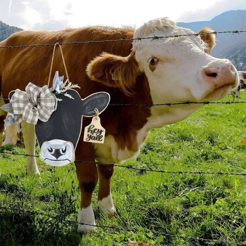 Farm Cow Head Wooden Door Ring Sign Front Door Hanger