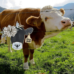 Farm Cow Head Wooden Door Ring Sign Front Door Hanger