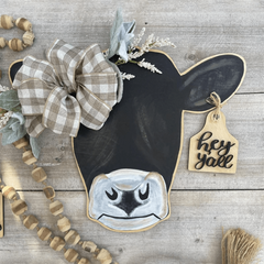 Farm Cow Head Wooden Door Ring Sign Front Door Hanger