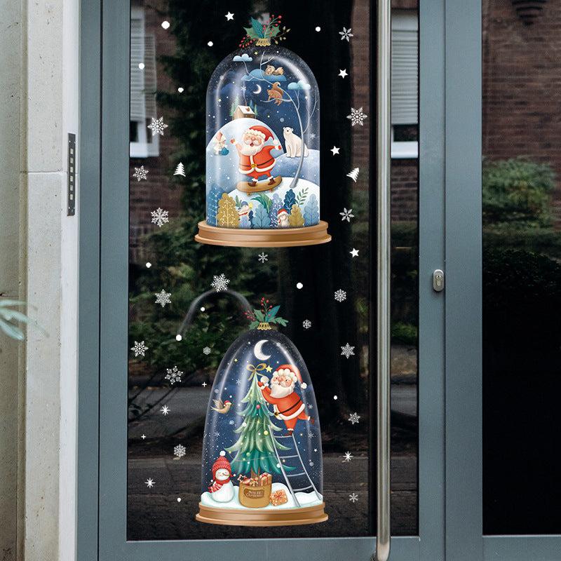Christmas Decoration Stickers Snowman Wreath Xmas Year Door Wall Party Decor