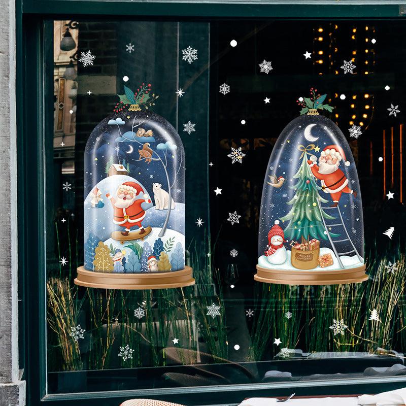 Christmas Decoration Stickers Snowman Wreath Xmas Year Door Wall Party Decor
