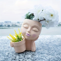 Face Planter Head Indoor & Outdoor Double Sided Resin Succulent Flower Pot