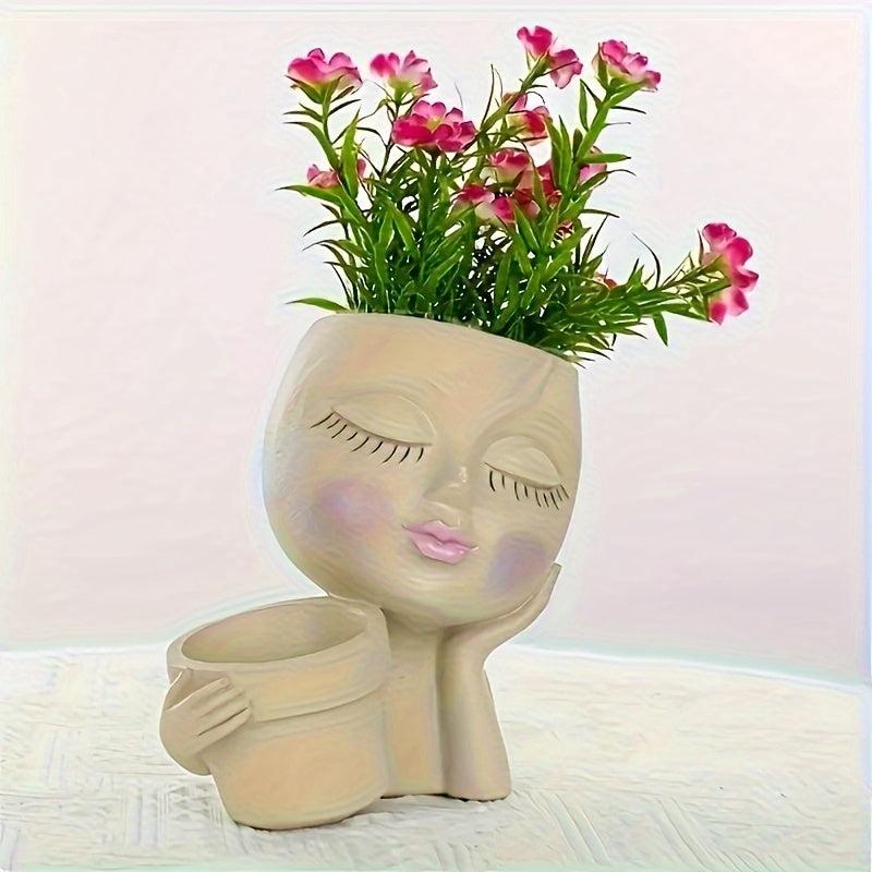 Face Planter Head Indoor & Outdoor Double Sided Resin Succulent Flower Pot