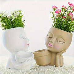 Face Planter Head Indoor & Outdoor Double Sided Resin Succulent Flower Pot