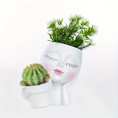 Face Planter Head Indoor & Outdoor Double Sided Resin Succulent Flower Pot
