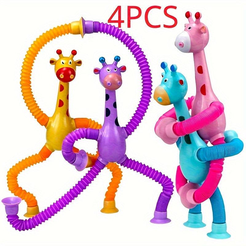 4 Pcs Giraffe Pop Tubes Stress Relief Telescopic Toy
