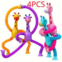 4 Pcs Giraffe Pop Tubes Stress Relief Telescopic Toy