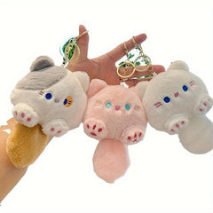 Cartoon Rattle Tail Cat Pink Keychain Couple Car Pendant Gift Bag Pendant