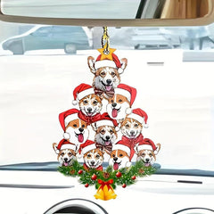 Acrylic 2D Flat Christmas Dog Pendant Rearview Mirror Decoration