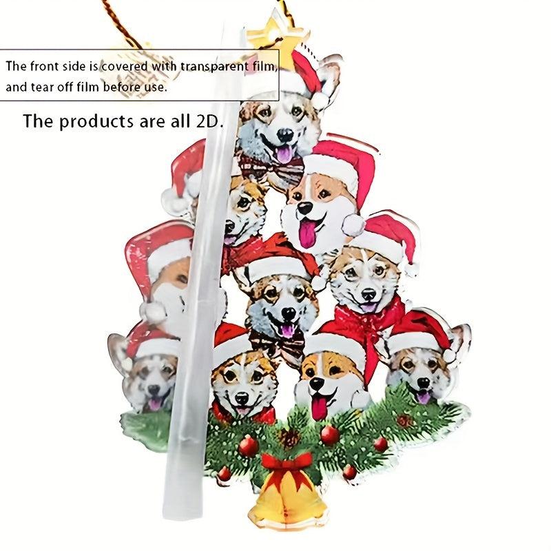Acrylic 2D Flat Christmas Dog Pendant Rearview Mirror Decoration