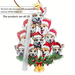 Acrylic 2D Flat Christmas Dog Pendant Rearview Mirror Decoration