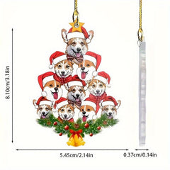 Acrylic 2D Flat Christmas Dog Pendant Rearview Mirror Decoration