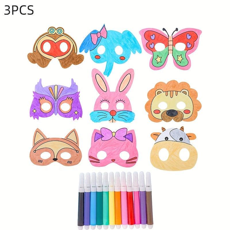 3pcs DIY Coloring Animal Masks for Role-playing Games and Parties