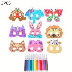 3pcs DIY Coloring Animal Masks for Role-playing Games and Parties
