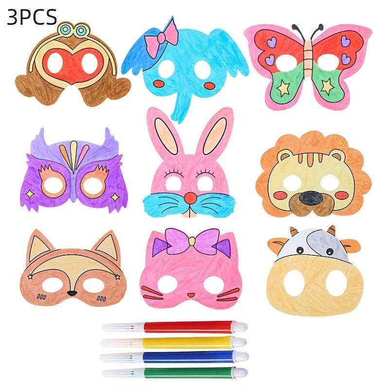 3pcs DIY Coloring Animal Masks for Role-playing Games and Parties