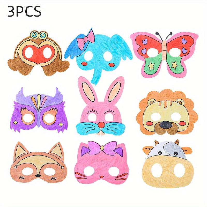3pcs DIY Coloring Animal Masks for Role-playing Games and Parties