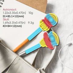 3pcs Astronaut & Skull Head Pen Cap Variety Set - Soothing Fidget Silicone Toy