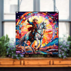 Cowboy & Horse Acrylic Stained Window Hanging