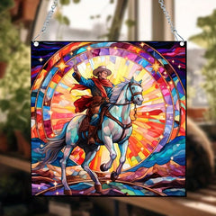 Cowboy & Horse Acrylic Stained Window Hanging