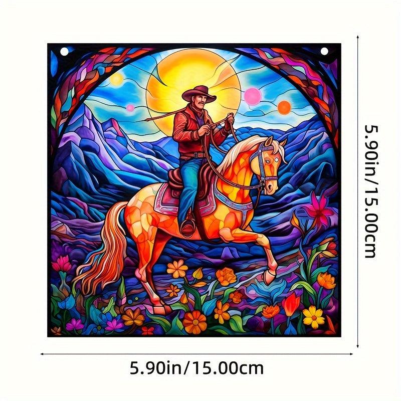 Cowboy & Horse Acrylic Stained Window Hanging