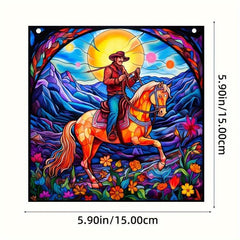 Cowboy & Horse Acrylic Stained Window Hanging