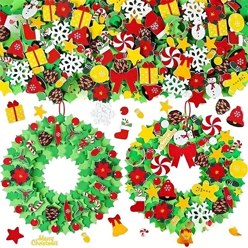 DIY Christmas Foam Sticker Wreath Handicraft Snowman Sticker Creative Wreath