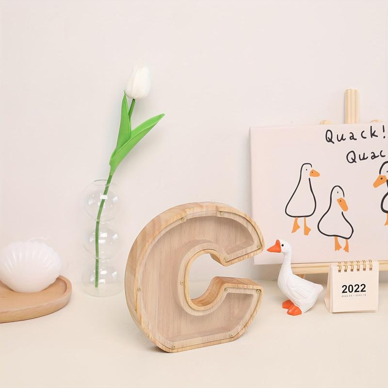 Wooden 26 Letter English Transparent Savings Tank Holiday Kids Gift Decoration