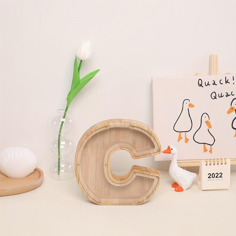 Wooden 26 Letter English Transparent Savings Tank Holiday Kids Gift Decoration