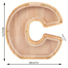 Wooden 26 Letter English Transparent Savings Tank Holiday Kids Gift Decoration
