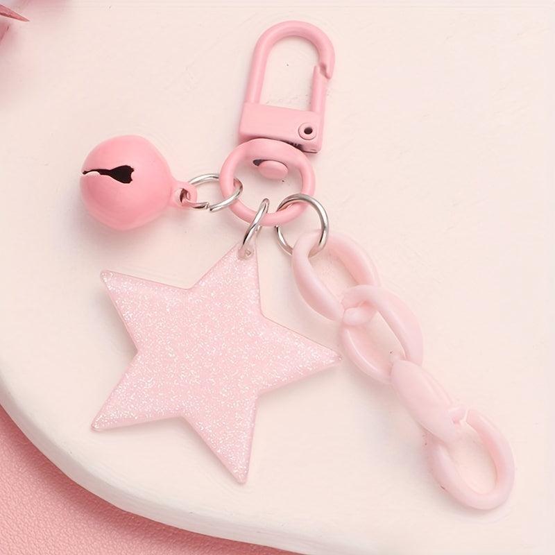 Glitter Star Acrylic Keychain Bell Pendant Keyring Girls Backpack Charm